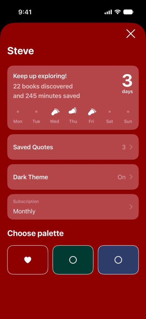Profile, streaks and themes in Minerva